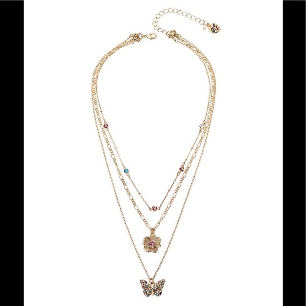 NWT Betsey Johnson Butterfly Pendant Layered Necklace Set